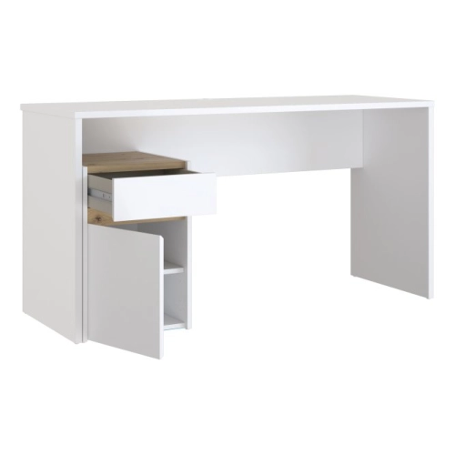 Białe biurko 140x55 cm z szufladą i szafką  Dąb Artisan/Grafit